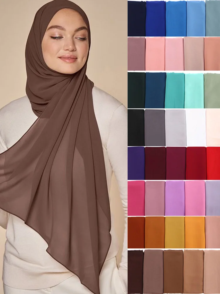 Plain Color Muslim Chiffon Scarf Hijab Headband Female Islamic Head Cover Shawls Wraps for Women Hijabs Hair Scarves Headscarf