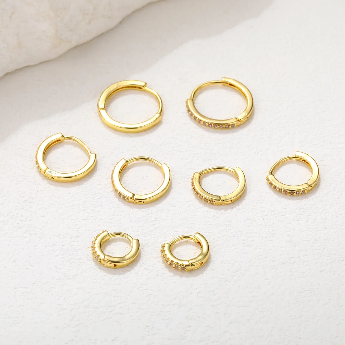 Fashion earring single row earrings O-shaped zircon micro-inset earrings temperament female stud piercing ring 4 pieces