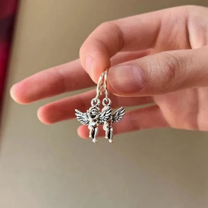 Angel Embrace Small Pendant Earrings Y2K Small and Cute Handmade Creative Pendant Earrings Unique Gift