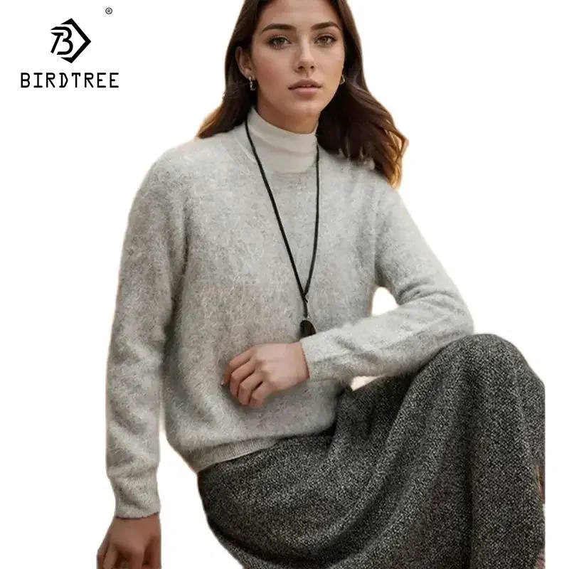 Birdtree, 100%Goat Cashmere, Women's Warm Brushed Pullovers, Fashion Casual Soft Sweaters, 2024 Autumn Winter New Top T49712QM