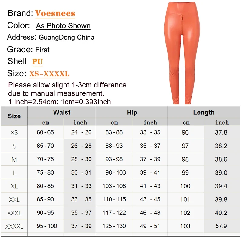 Orange Red Sexy Open Crotch Women Pants PU Double Zipper Bodycon Trousers Ladies Exotic Slim Nightclub High Elasticity Leggings