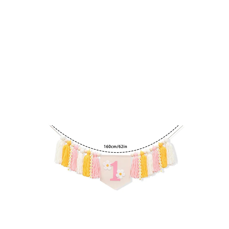 INS First Birthday Pink Daisy Highchair Banner Girl 1ST Party High Chair White Flower Garland Backdrops Tassel Decoration