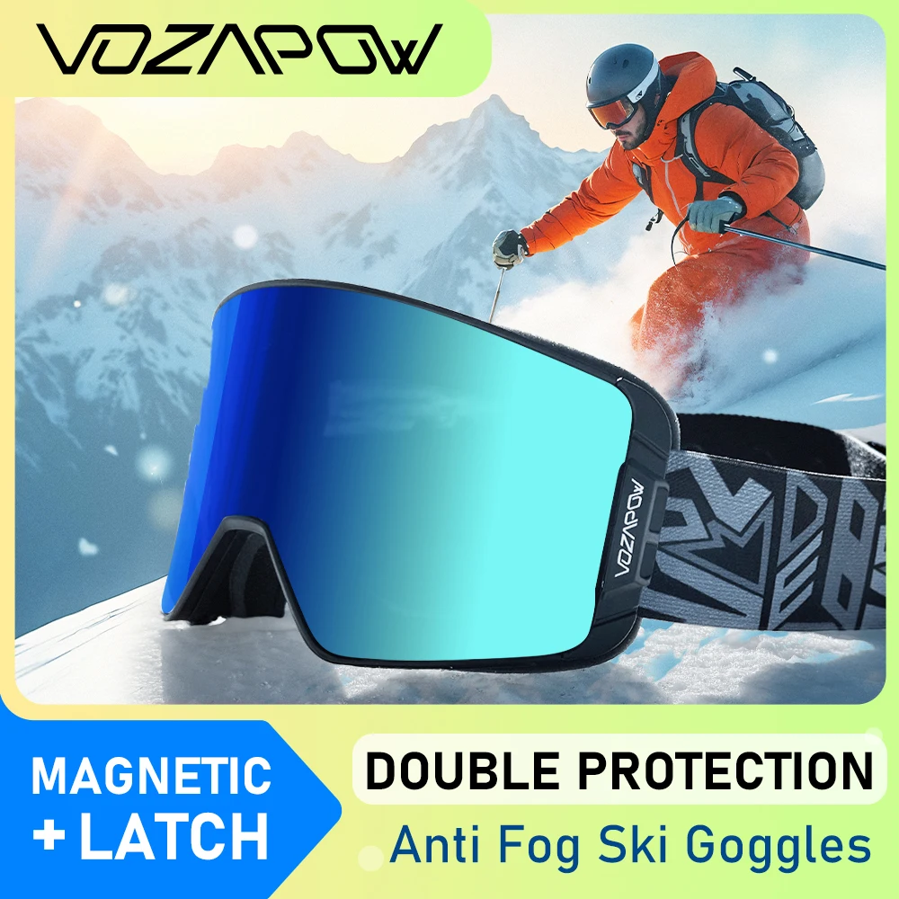 Vozapow Ski Goggles Magnetic Double Layer Anti Fog Professional Skiing Mask Men Women Super View Snowboard UV400 Snow Sunglasses