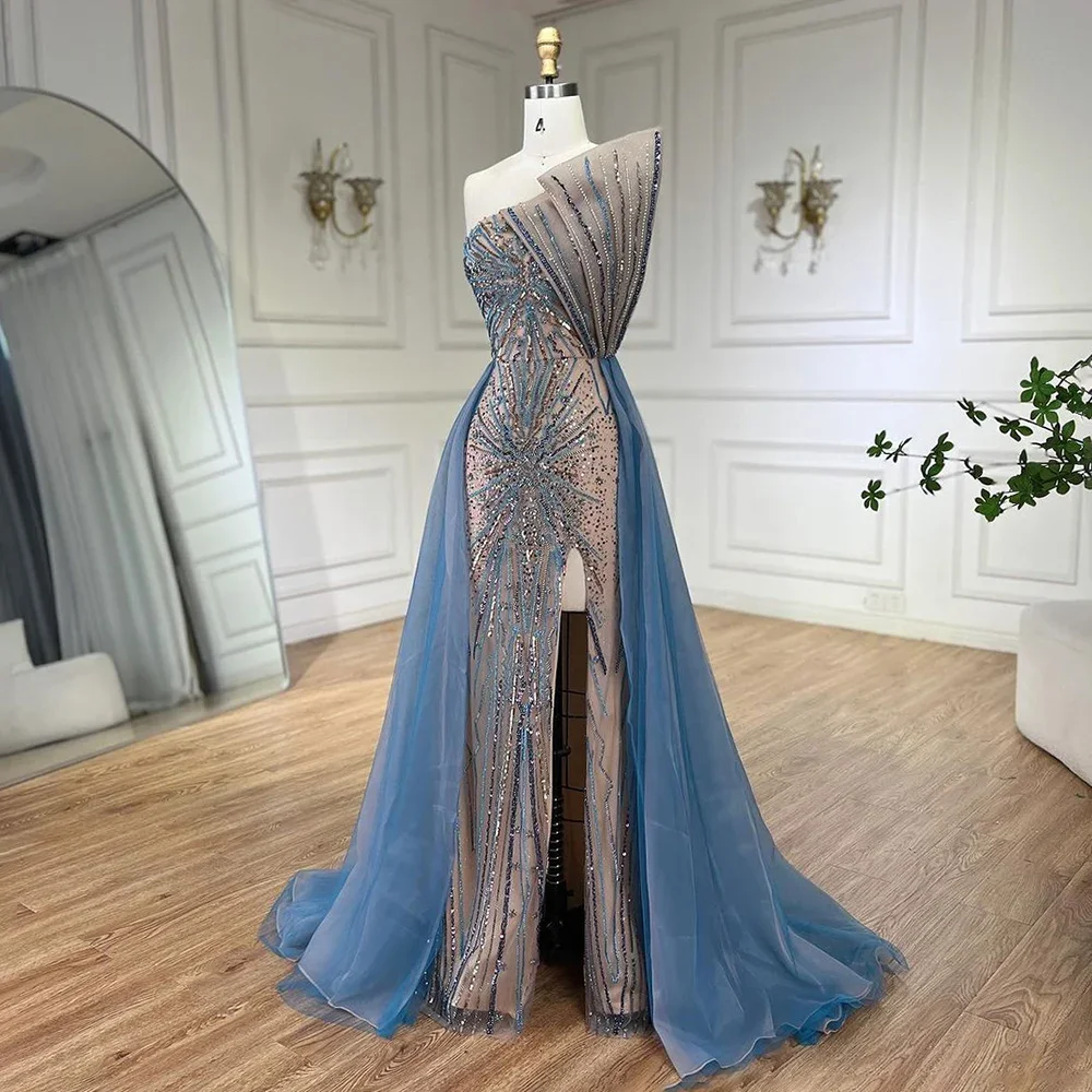 Serene Hill Blue High Slit  Overskirt Mermaid Luxury Beaded Dubai Evening Dresses Women Wedding Party Customized 2025 GLA71921A