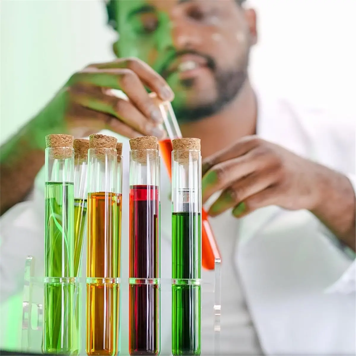 【2026 TOP Global】▼△◑Glass Test Tube Set 24pcs 80ml Glass Test Tubes with Cork Stoppers and 24 Holes Plastic Tubes Rack for Test