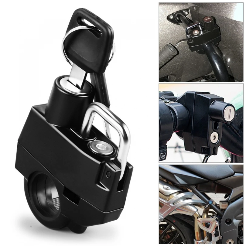 

Black Motorcycle Handlebar Helmet Lock 22-25mm Scooter Handlebars Helmet Lock Anti-theft Safety Portable Key Locking Accessories