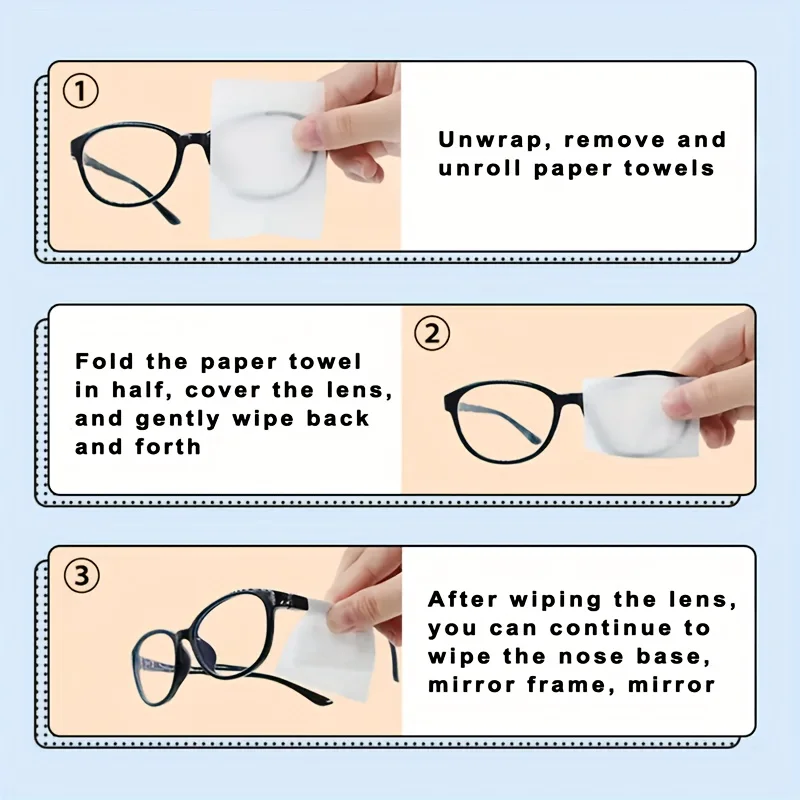 100 عبوة من مناديل تنظيف للاستعمال مرة واحدة للنظارات وشاشات الهاتف - مناديل تنظيف صحية معبأة بشكل فردي للاستخدام مرة واحدة، مناسبة للنظارات والأزياء والهواتف الذكية والأجهزة اللوحية - مناديل تنظيف محمولة للعناية بالعين