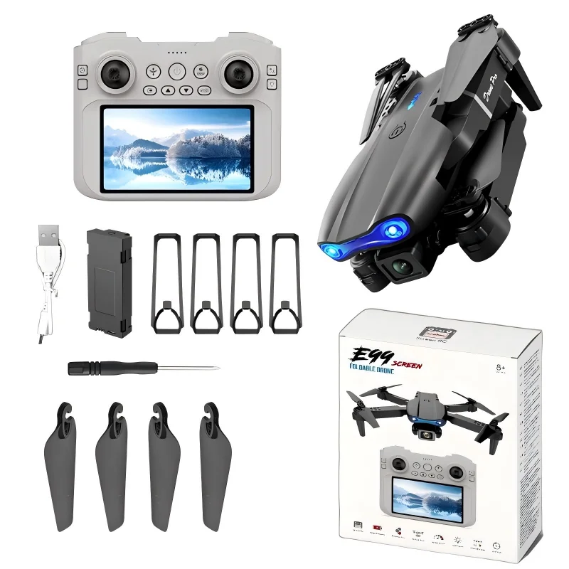 GISAEV New E99Plus 4.3 inches Screen Control Drone Profeesional Dual 4K Camera Optical Flow Positioning RC Quadcopter Child Gift