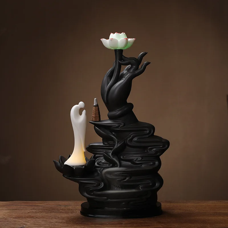 High-end Ceramic Backflow Incense Burner Sticky Flower Smile Creative Indoor Home Office Decoration
