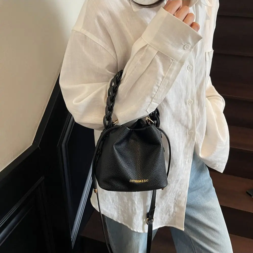 

Portable PU Leather Women Shoulder Bag Versatile Minimalist Bucket Bag Trendy Durable Handbag Daily