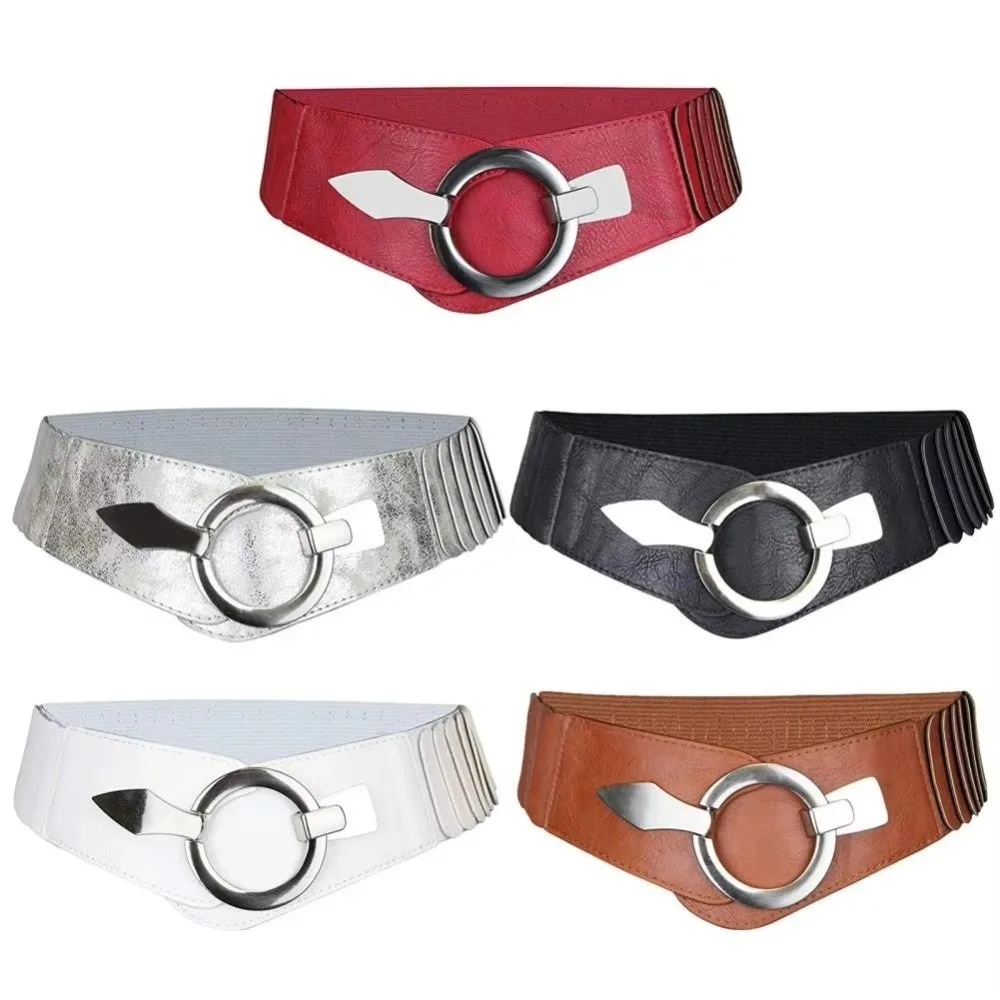 New V-shaped Women Waist Belt Versatile Elastic Wide Belts PU Leather Alloy Buckle Waistband Dress Belt