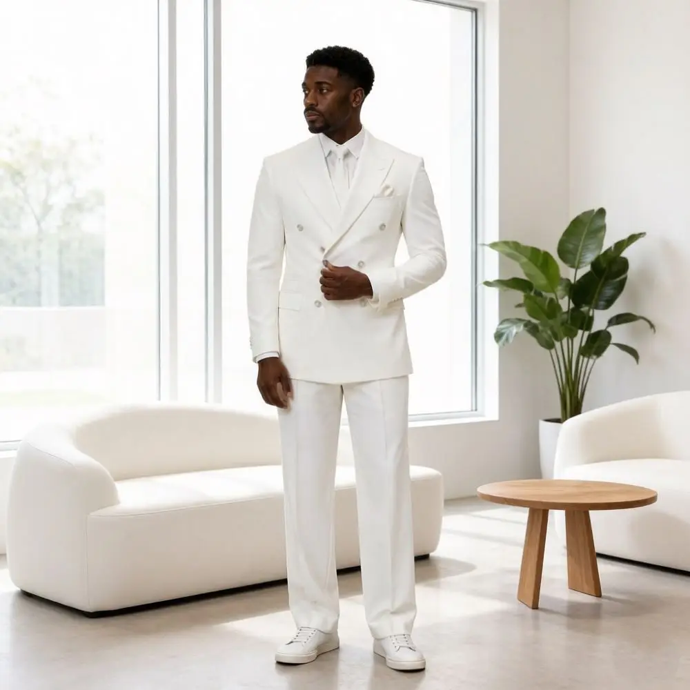White Double Breasted Formal Wedding Suits for Men 2 Pieces Slim Fit Groom Tuxedo Mix Match Separates Fit Prom Business Dinner