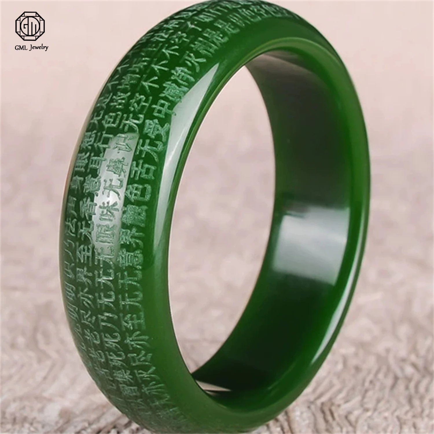 Natural Xinjiang Hetian Jade Bangle Spinach Green Heart Sutra Engraved Buddhist Bracelet for Women Handcrafted Spiritu for Women