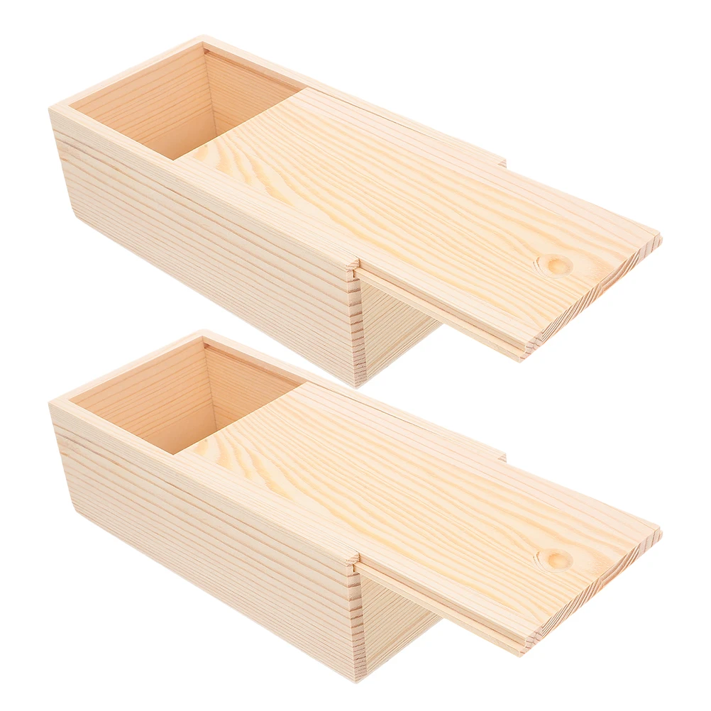 

2pcs Wood Box With Slide Lid Rustic Pine Storage Box Unfinished Craft Organizer Keepsake Container For Jewelry Sewing Tools Home