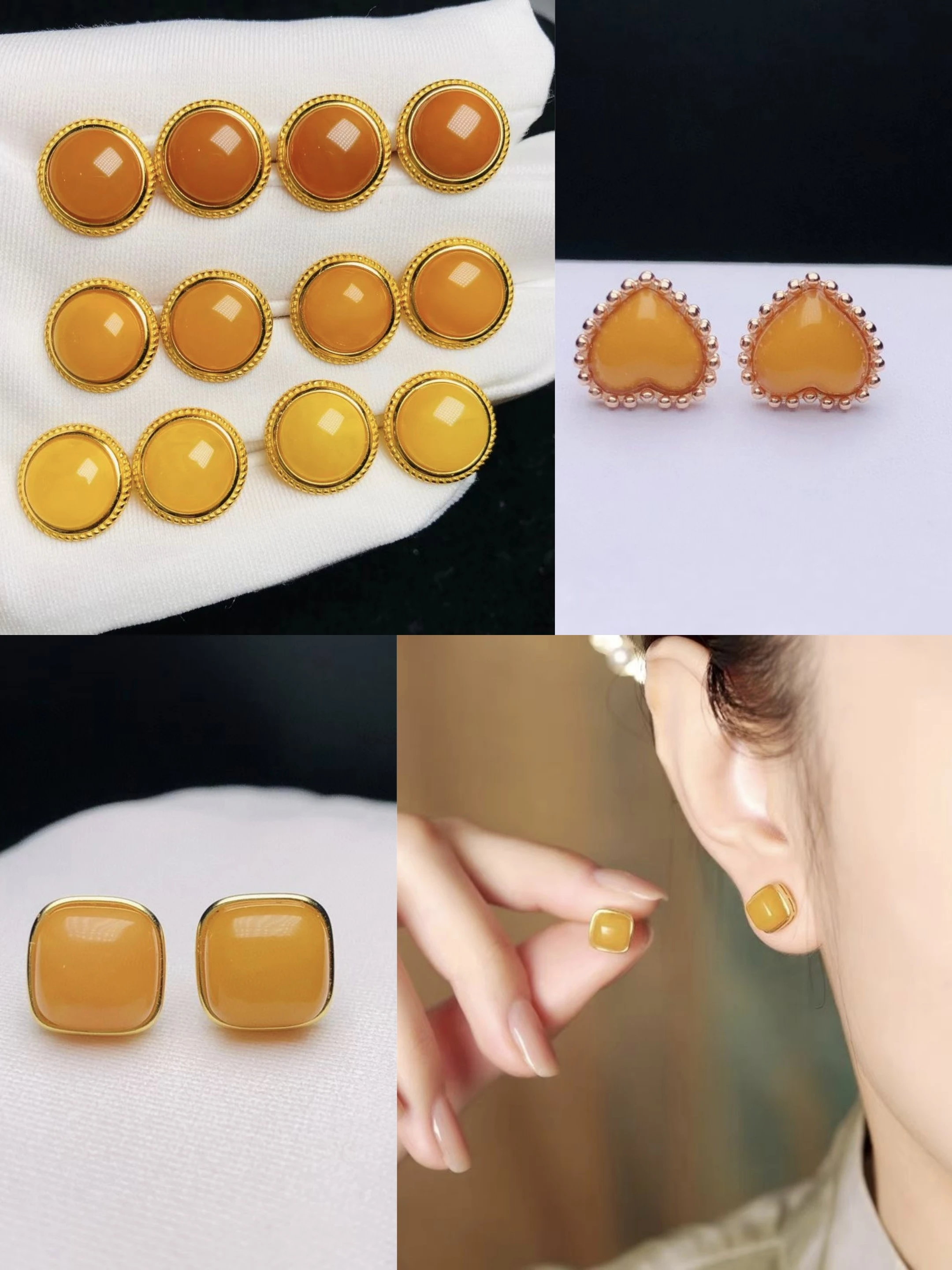 

Gorgeous 925 Silver Natural Baltic Amber Earrings Certificated Genuine Yellow Amber Geometric/Rose/Heart Ear Hoop Fine Jewelry