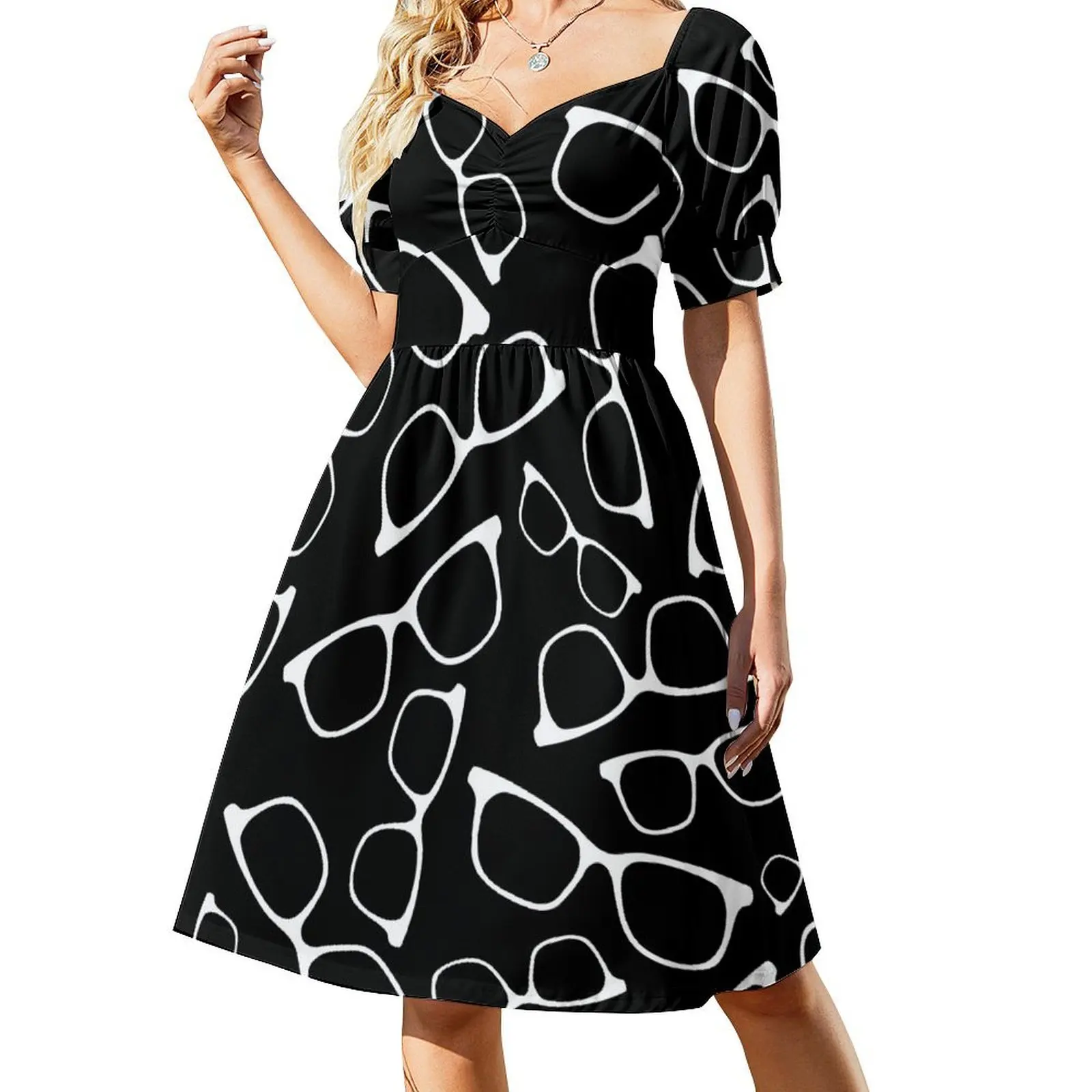 

Glasses Pattern Short Sleeved Dress Women's summer suit Cocktail of dresses Dress