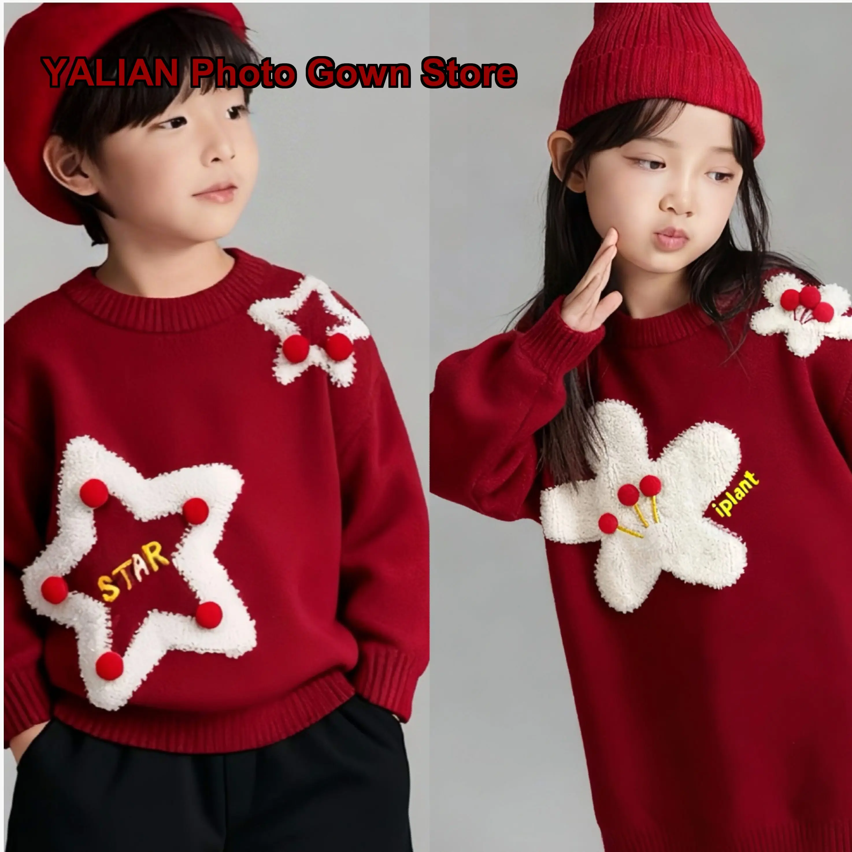 Boys Girls Autumn Winter Knit Tops for New Year Sister Brother Family Outfit Kids