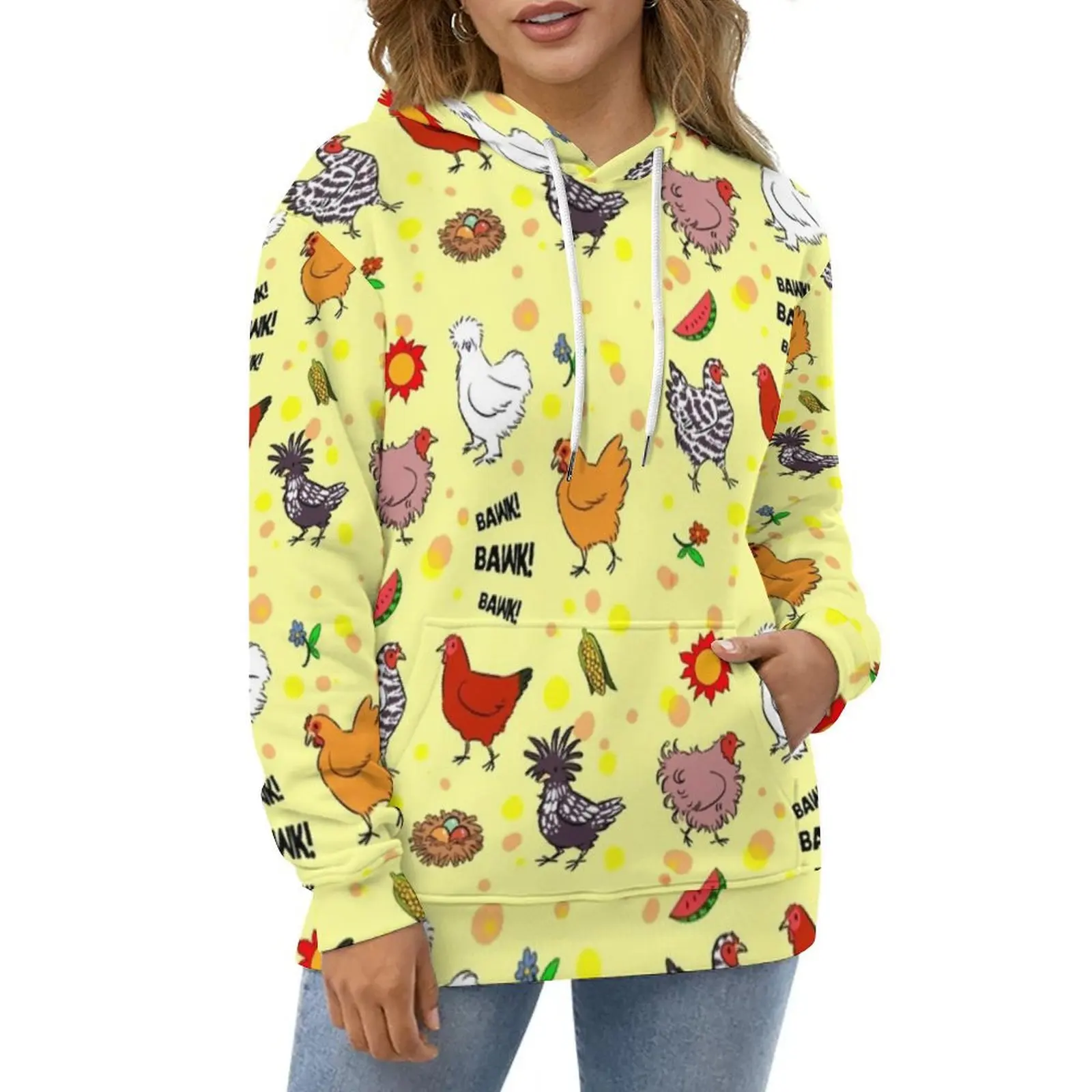 Cute Farm Animal Hoodies Long Sleeve Cartoon Chickens Casual Pullover Hoodie Autumn Hip Hop Design Loose Hooded Sweatshirts