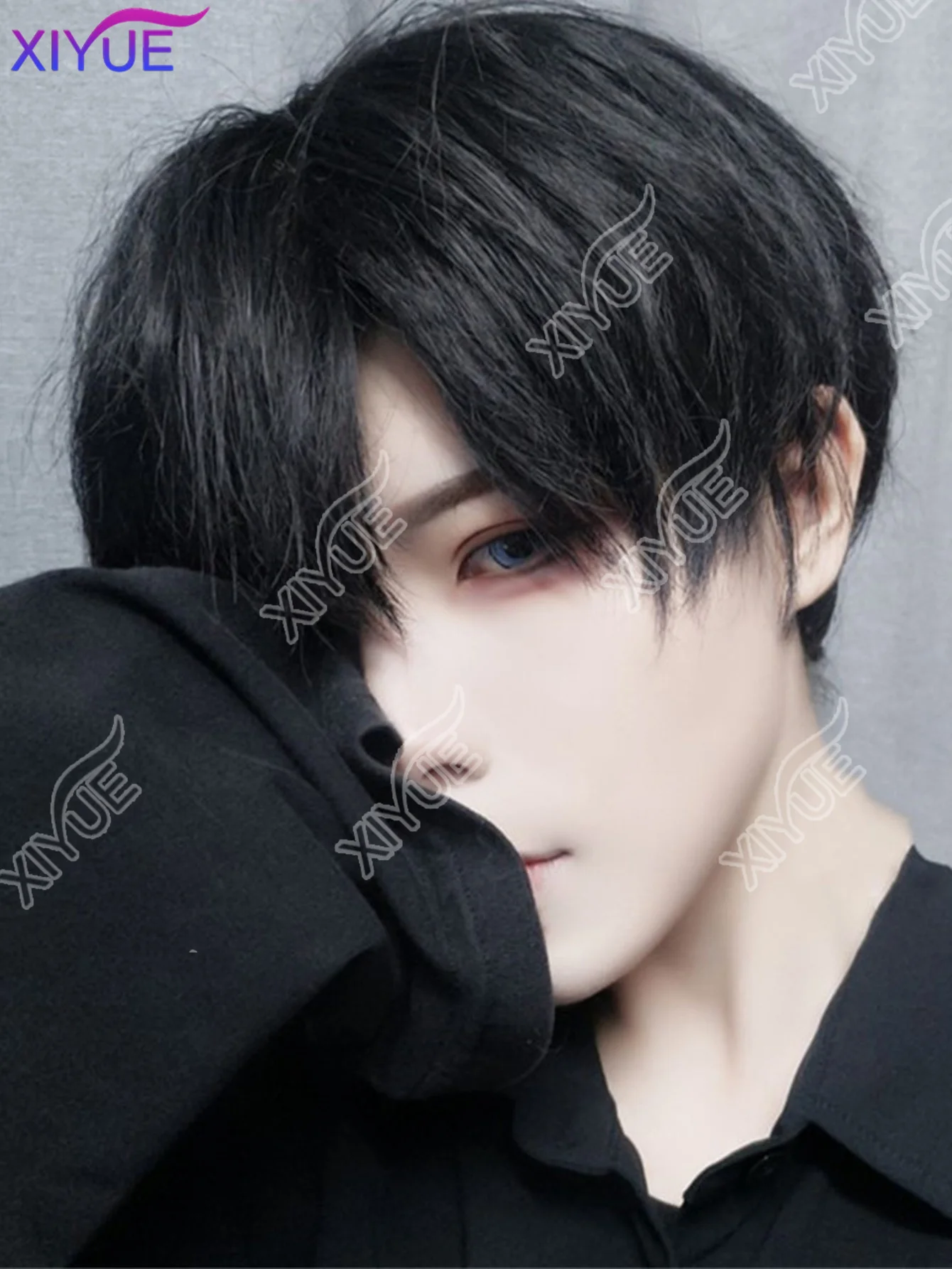 XY قصيرة الاصطناعية الرجال شعر مستعار تنفس البني الرجال الصبي قصير مستقيم تأثيري الرجال حفلة سوداء مقاومة للحرارة شعر مستعار اصطناعي #4