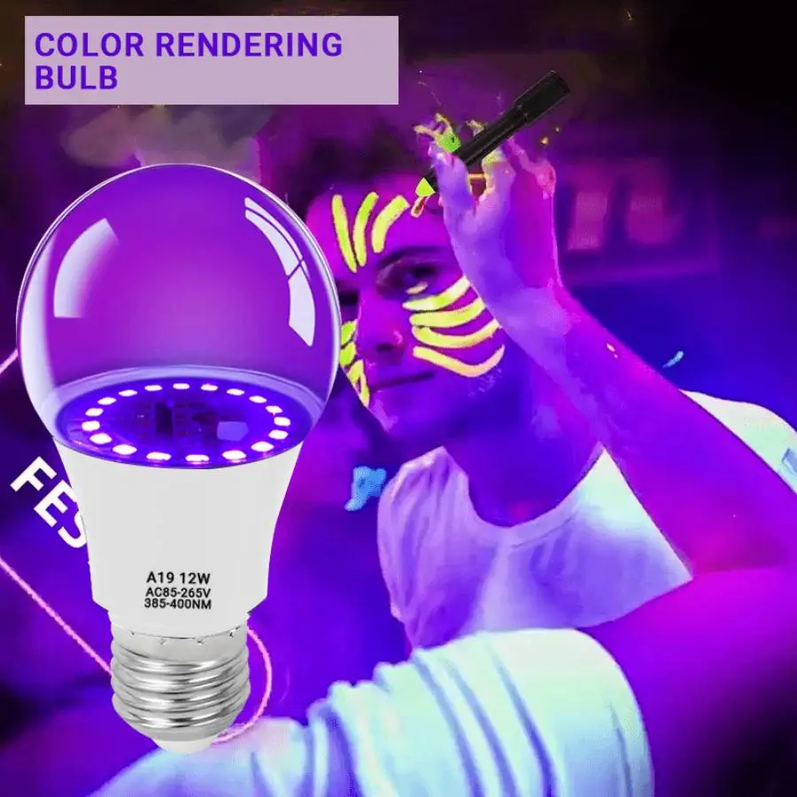 Imagem -05 - Led Glow in The Dark Bulb para Blacklights 12w E27 Poster Fluorescente Nível Uva Pintura Corporal de Festa 395400nm Pacote 2