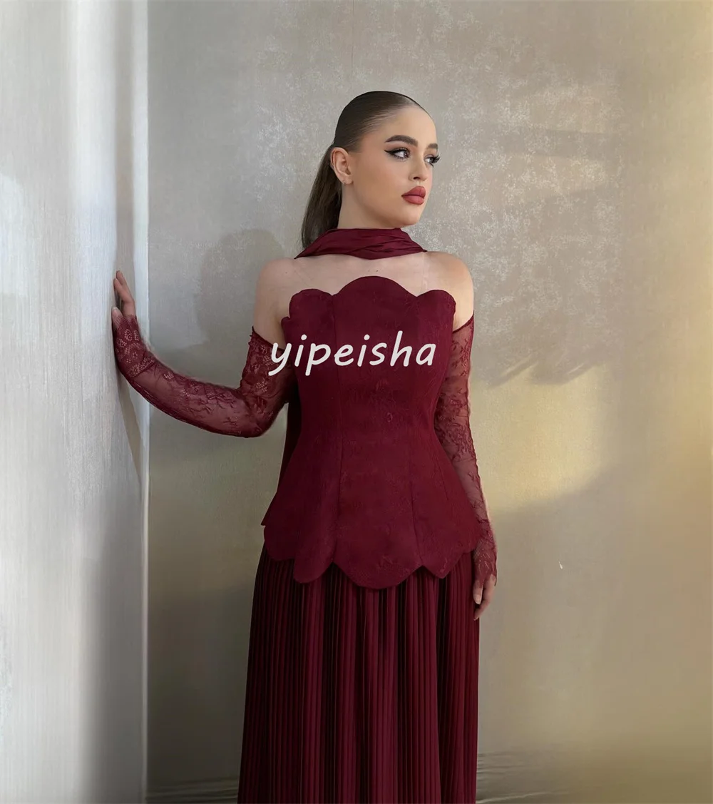 تخصيص مطابقة الكلاسيكية عارضة جيرسي الطية رايات الدانتيل ألف خط فساتين طويلة حمالة فساتين مناسبة مخصصة جودة عالية