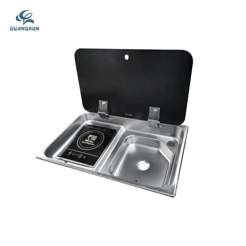 Luxury Stainless Steel RV Caravan Kitchen Sink with Induction Cooker and Built-in Design for Camper Trailers & Caravans
