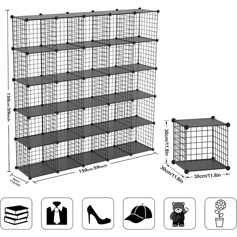 Wire Cube Storage Organizer, 25-Cube Metal Storage Shelves Bookshelf, Stackable Modular Closet Organizer