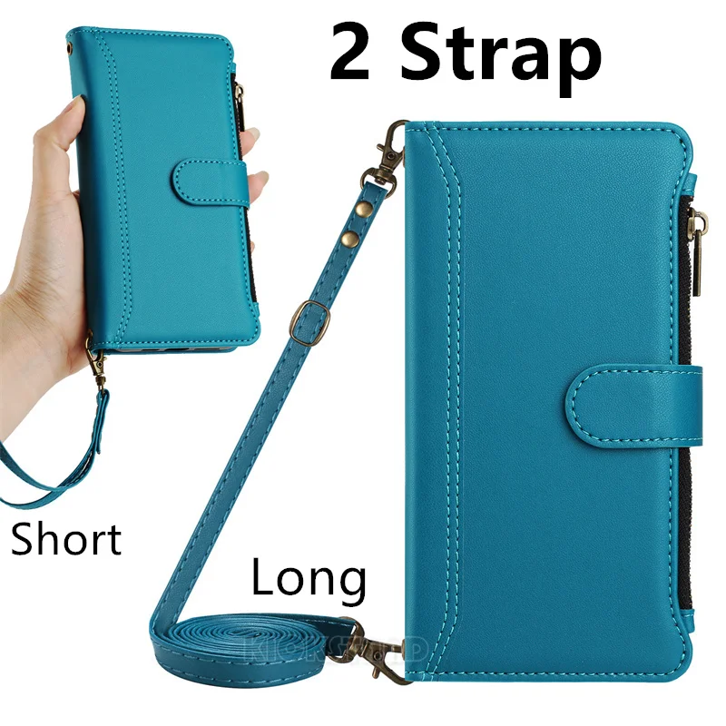 

Кошелек на молнии с несколькими картами для Samsung Galaxy M06 M16 M35 M54 M13 M02S M42 M62 F14 F42 5G Кожаный чехол с откидной подставкой и ремешком