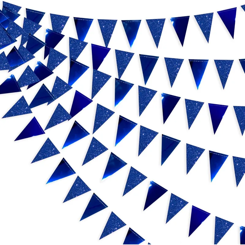 Royal Blue Triangle Flag Pennant Banner Bunting for Graduation Birthday Wedding Nautical Ahoy Achor Theme Party Supplies