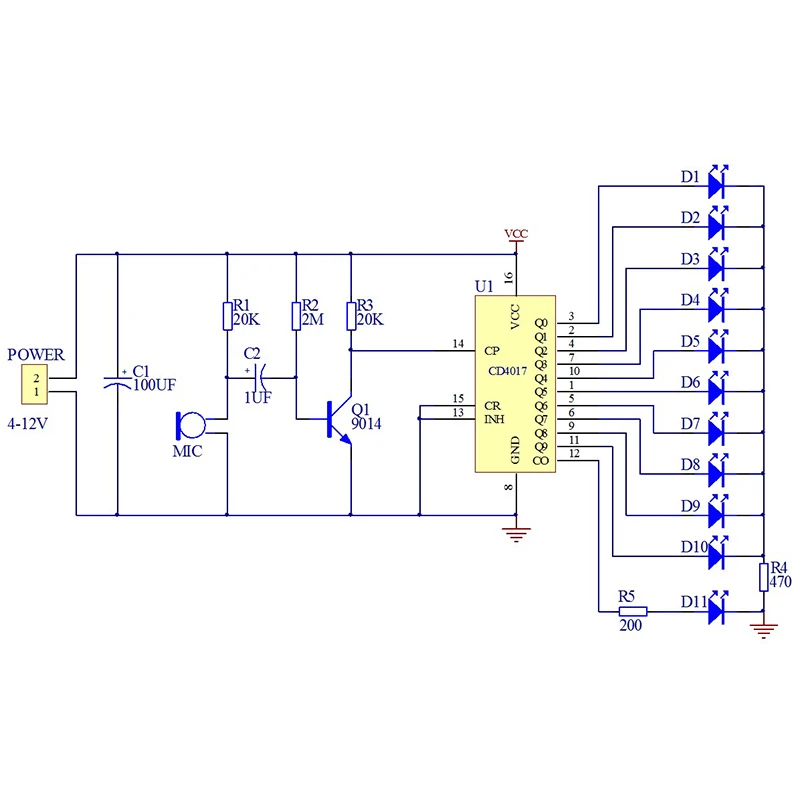 صوت المنشط LED الدورية ضوء صنع عدة CD4017 الملونة لتقوم بها بنفسك عدة إلكترونية أجزاء لحام مكونات إلكترونية لحام