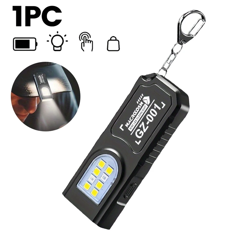 Mini lampe de poche porte-clés LED COB puissante, Rechargeable par USB C, lampe de travail suspendue, étanche, lampe de poche pour Camping et marche