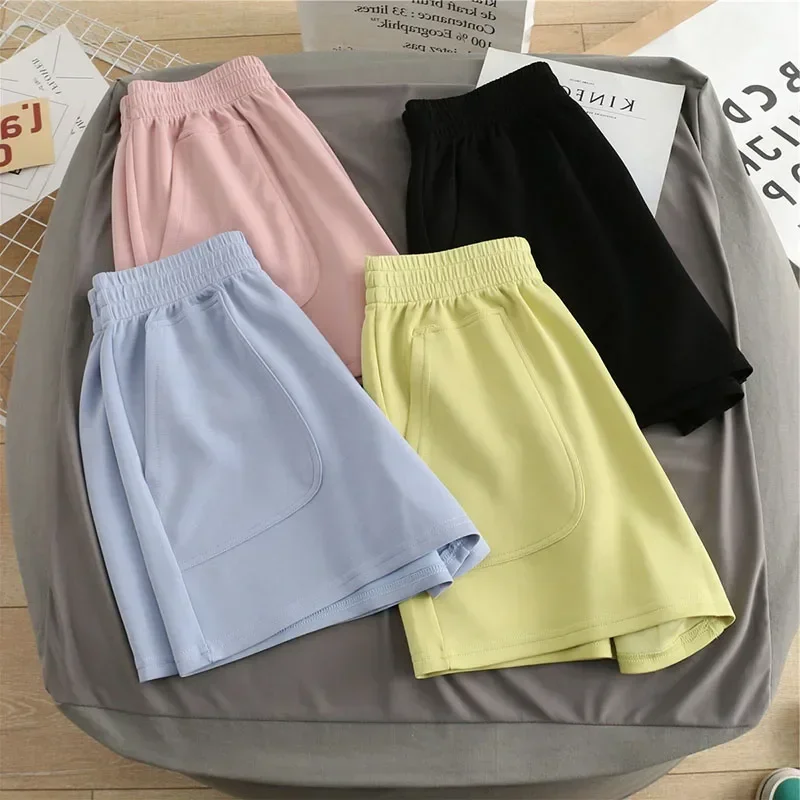 Summer Women\'s Shorts High Waist Casual Sports Shorts Loose Homewear Bottoms Elastic Hot Pants Solid Wide Leg Sweat Short