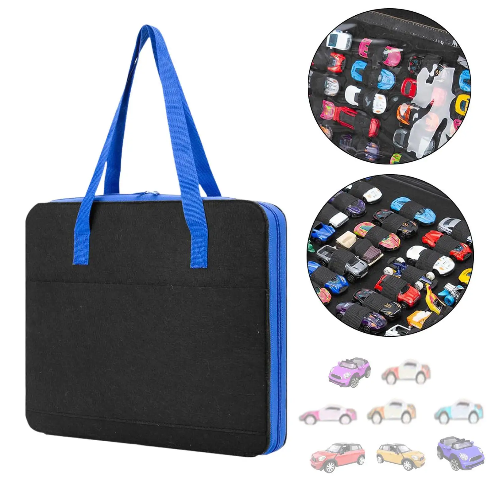 Portable Toy Car Storage Tote Felt Organizer Case with 52 Slots for Miniature Cars Collection Travel Display Holder