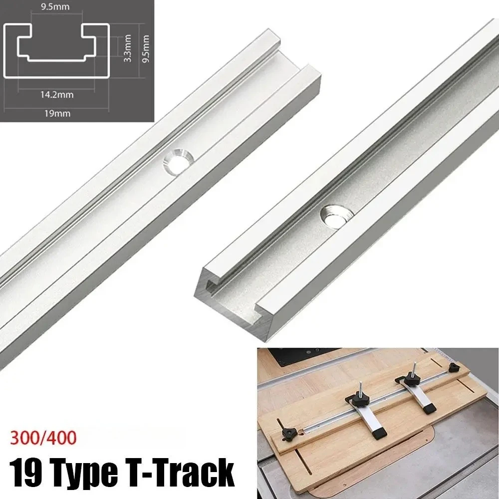 1Pcs Slide Guide Rail T-Track T Slider Fixture Slot Slide 300-600mm T-Slot Track 19 Type 19x9.5mm Aluminium Alloy