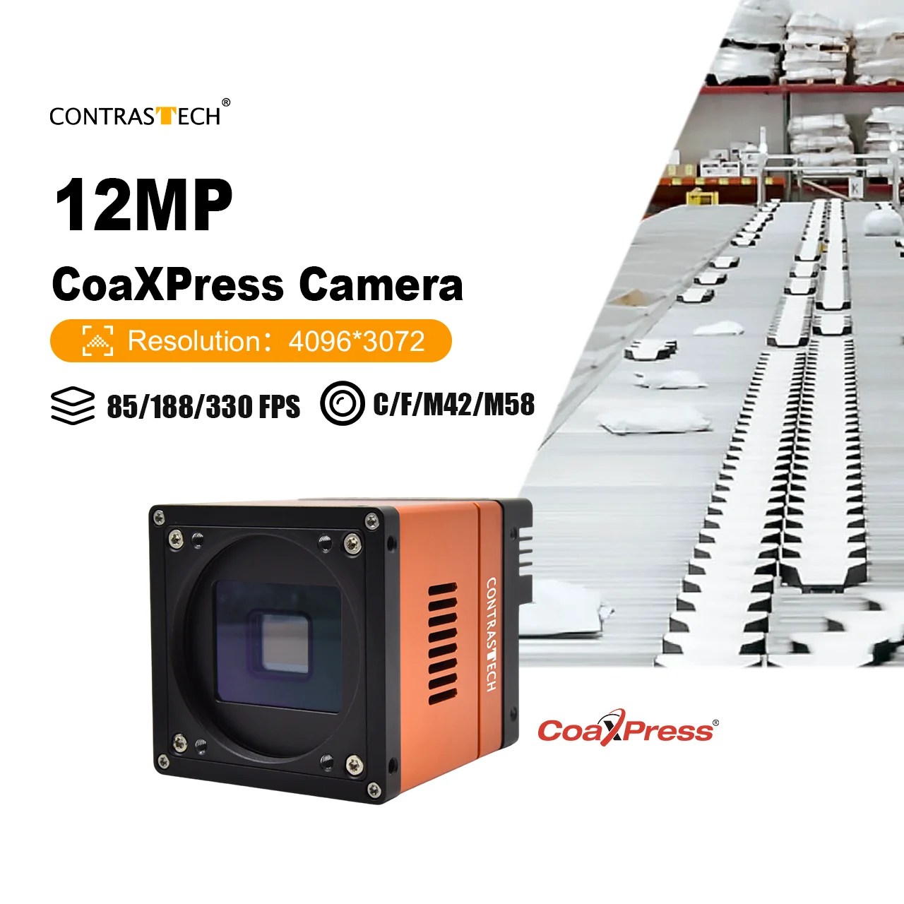 Good 12MP 330fps 5.5μm CMV12000 CXP-6 F-Mount CoaXPress Machine Vision Area Scan Camera for Defects Detection Analog