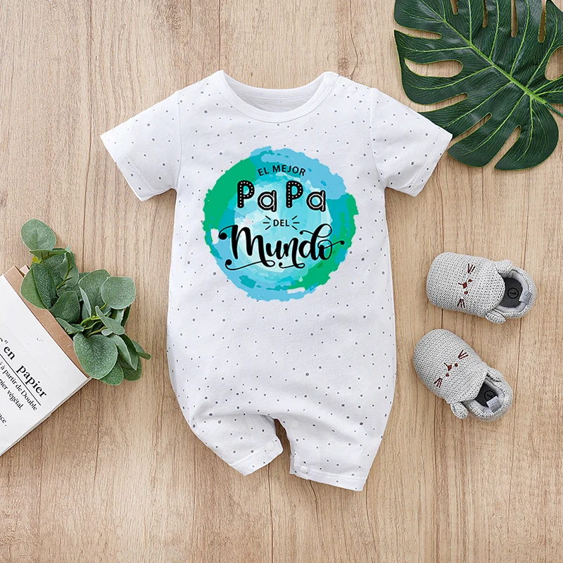 

Summer Father's Day Newborn Baby Girl Short Sleeve 100% Cotton Boy White Jumpsuit Costume Romper Onesie Print Clothes Round Neck