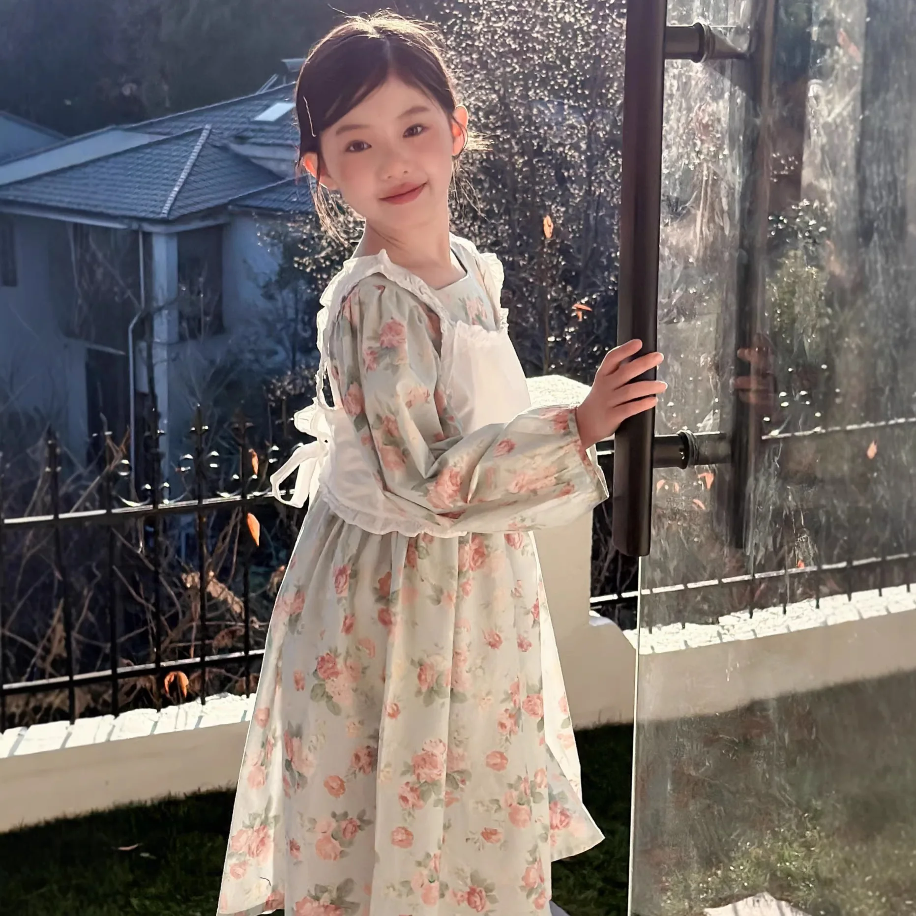 Spring Children Girls Dress YBFSKID 2026 Infant Baby Girls Princess Dress Cotton Floral Printed Patched Sweet Long Sleeve Dress