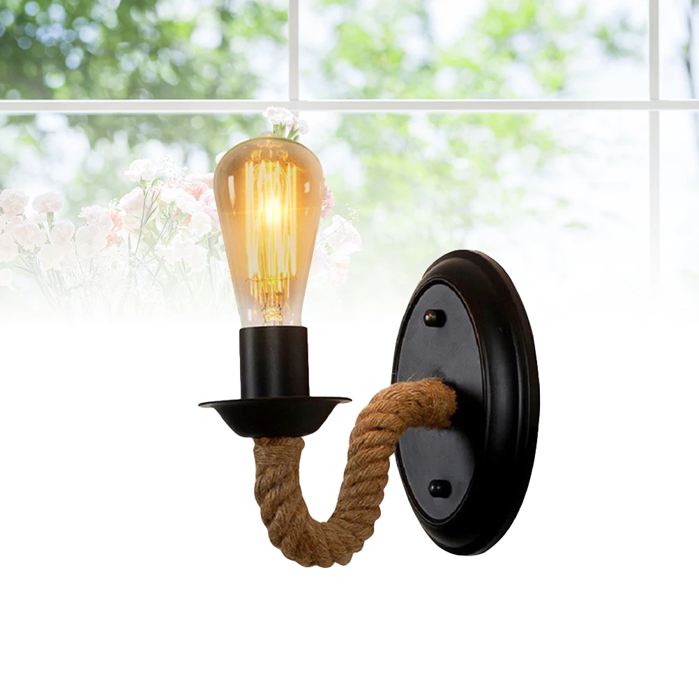 Lampu Dinding Tali Retro Logam Gaya Industri Lampu Tempat Lilin untuk Lorong Kamar Tidur Dekorasi Bar Bahan Rami Bingkai Tebal 220V Dasar E27