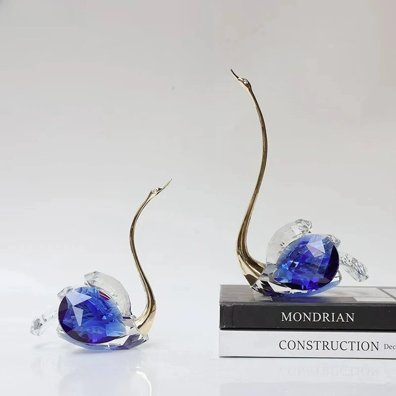 Exquisite Transparent Crystal Swan Creative Art Ornaments Desk Decoration Golden Swan Sculpture Modern Home Decor Accessories