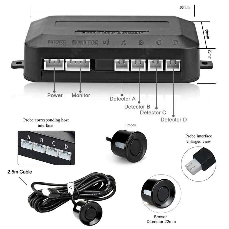 Car Reverse Radar Kit Vehicle Parking Sensor System with 4 Parking Sensors Backup Radar with LED Distance Display Sound Warning