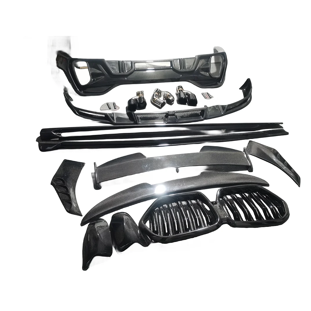 

Комплект кузова из углеродного волокна хорошего качества в стиле LD с капотом для X6 G06, передняя губа, боковые юбки, задняя губа и спойлер