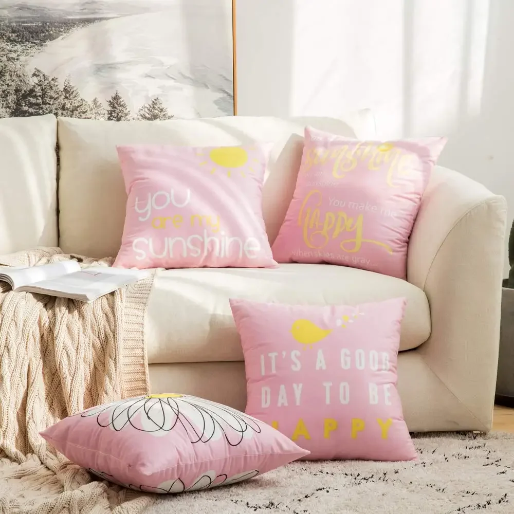 Daisy You Are My Sun Happy Bird Pink Pillowcase 40*40 Living Room Sofa Decoration Cushion Cover 60*60 Home Decoration 50*50