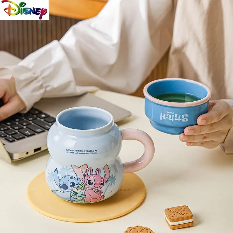 ディズニーの新しい蓋付きマグカップ、かわいい漫画のミッキーのドリンクカップ、家庭用クリエイティブな軽贅沢な立体セラミックコレクションカップ