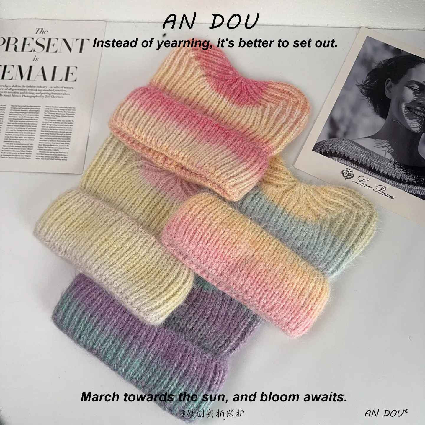 Damen-Strickmütze mit Farbverlauf, Bärenohren, weichem, flauschigem Plüsch, geripptem Rand, Herbst-Winter, warm, süß, modisch, Mädchen-Kopfbedeckung – Detail 5