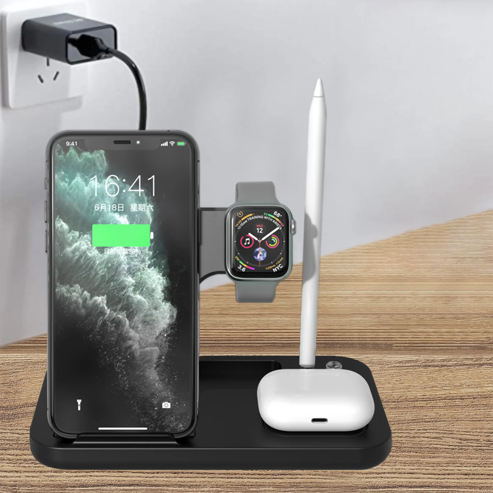 New 4 In 1 Qi Wireless Charger Stand Wireless Charger fast charging for Apple Watch8 7 6 5 4 3 SE/AirPods Pro/iPhone 12 11 XS XR