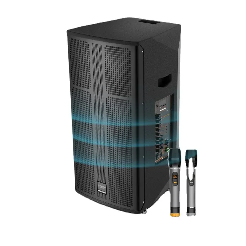 Outdoor performance speakers charging, square dancers singing outdoor, high-power mobile Karaoke