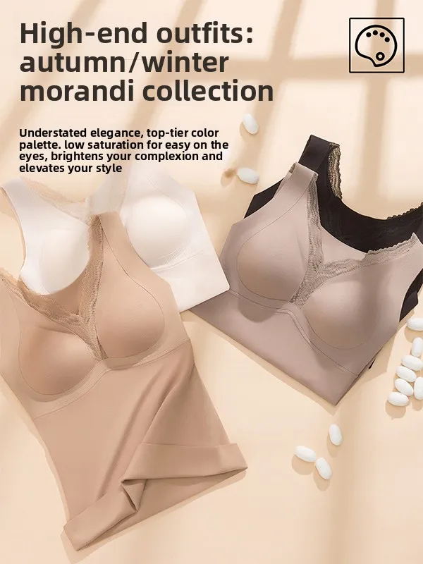 الدانتيل الدافئة حزام سترة المرأة الخريف الشتاء الملابس الداخلية مع وسادة الصدر Sl جميلة با الصدرية قاعدة Svel أعلى