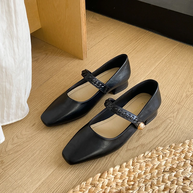 

Классические женские туфли-лодочки, женские туфли-лодочки с пряжкой и ремешком на среднем каблуке, однотонные женские туфли Мэри Джейн с квадратным носком и квадратной пряжкой