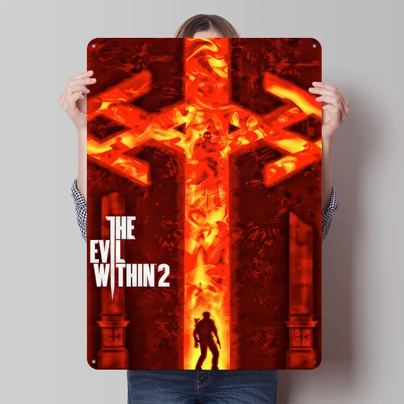 The Evil Within 2 Game Tin Plaque Poster Customized Wall Art Retro Vintage Metal Signs for Gamer Modern Home Decoration Luxury