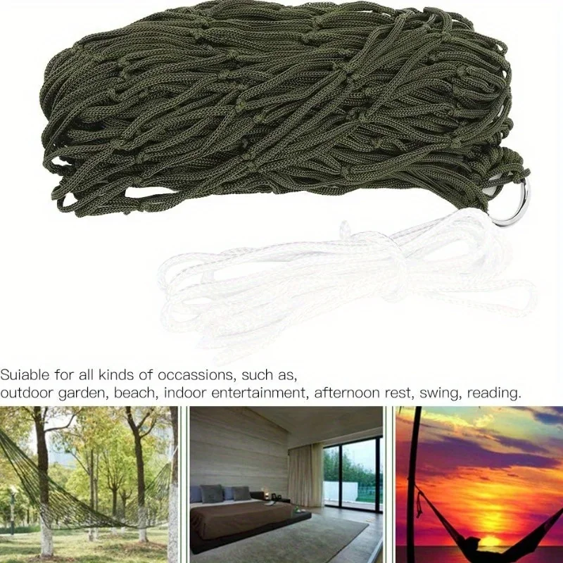 Durable Thickened Nylon Outdoor Hammock - Multifunctional Green Mesh Swing, Suitable for Gardens and Beaches image 3